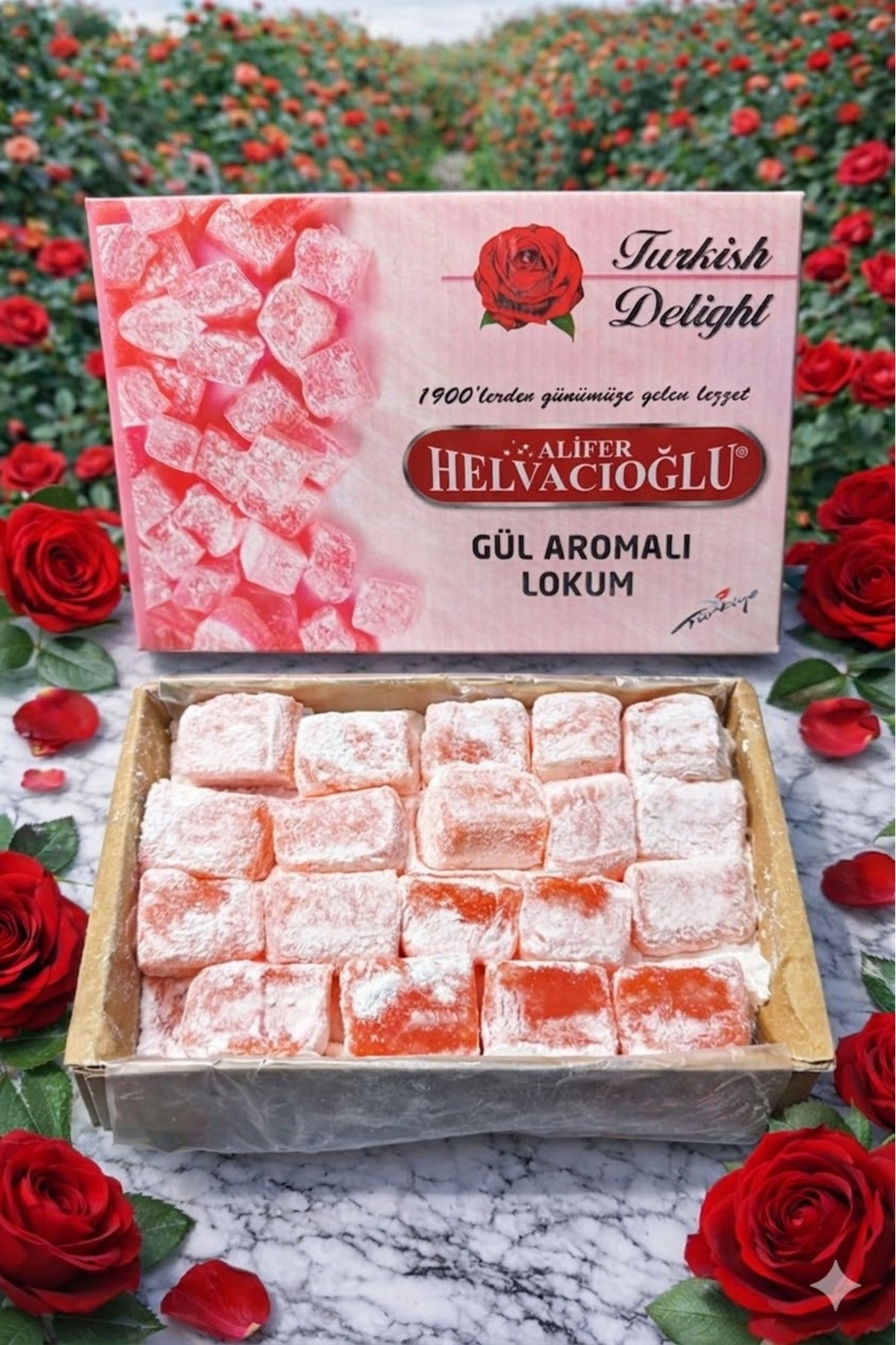 alifer helvacioglu Rose Flavored Turkish Delight 950 g - MALLTURK