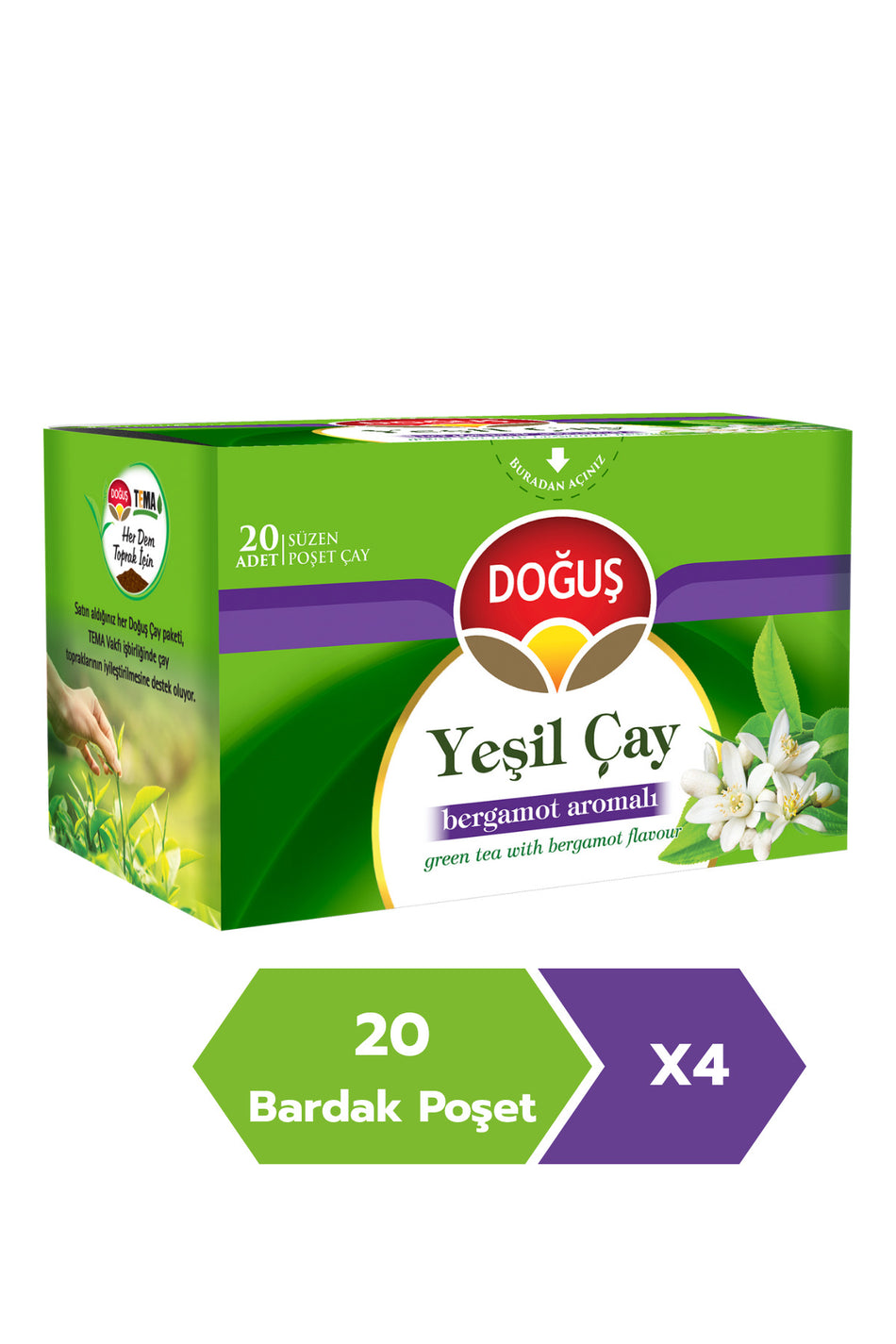 شاي دوغوش الأخضر بالبرغموت، 20 كيس شاي × 4 عبوات