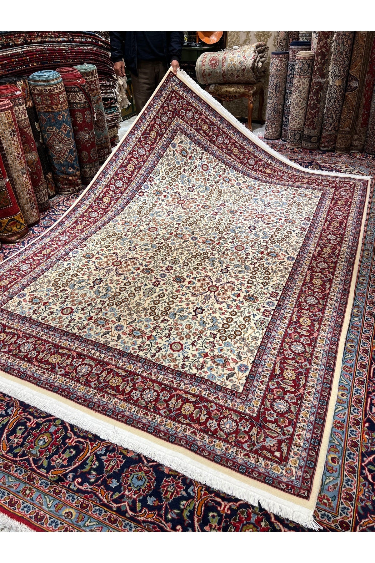 RD RAMAZAN DAG Hand Rug Art Hand-Woven Sumerbank Hereke Rug Signed Seven Mountains Flower Size 278x200 - MALLTURK