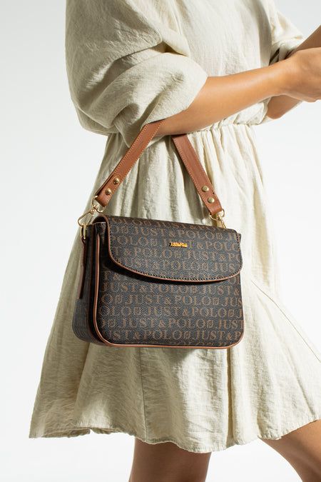 Just Polo Women's Three-Compartment Shoulder Bag and Wallet Set Brown - MALLTURK