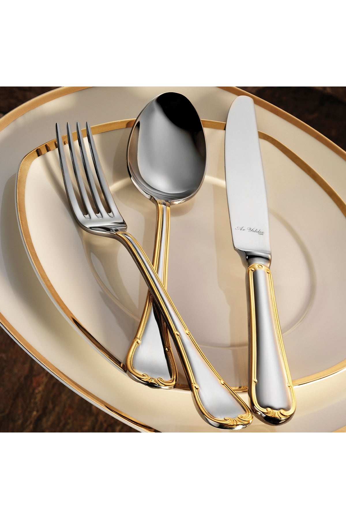 Aryildiz tulip antik seri plus 84 Piece 12 Place Setting Flatware Set - MALLTURK