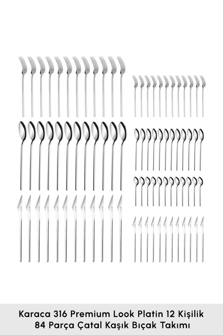 Karaca look 316 Steel 84 Piece 12 Place Setting premium Flatware Set Boxed - MALLTURK
