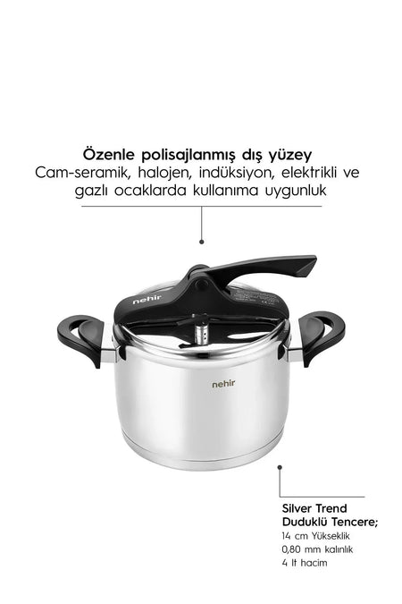 Nehir Silver Trend Stainless Steel Pressure Cooker - MALLTURK