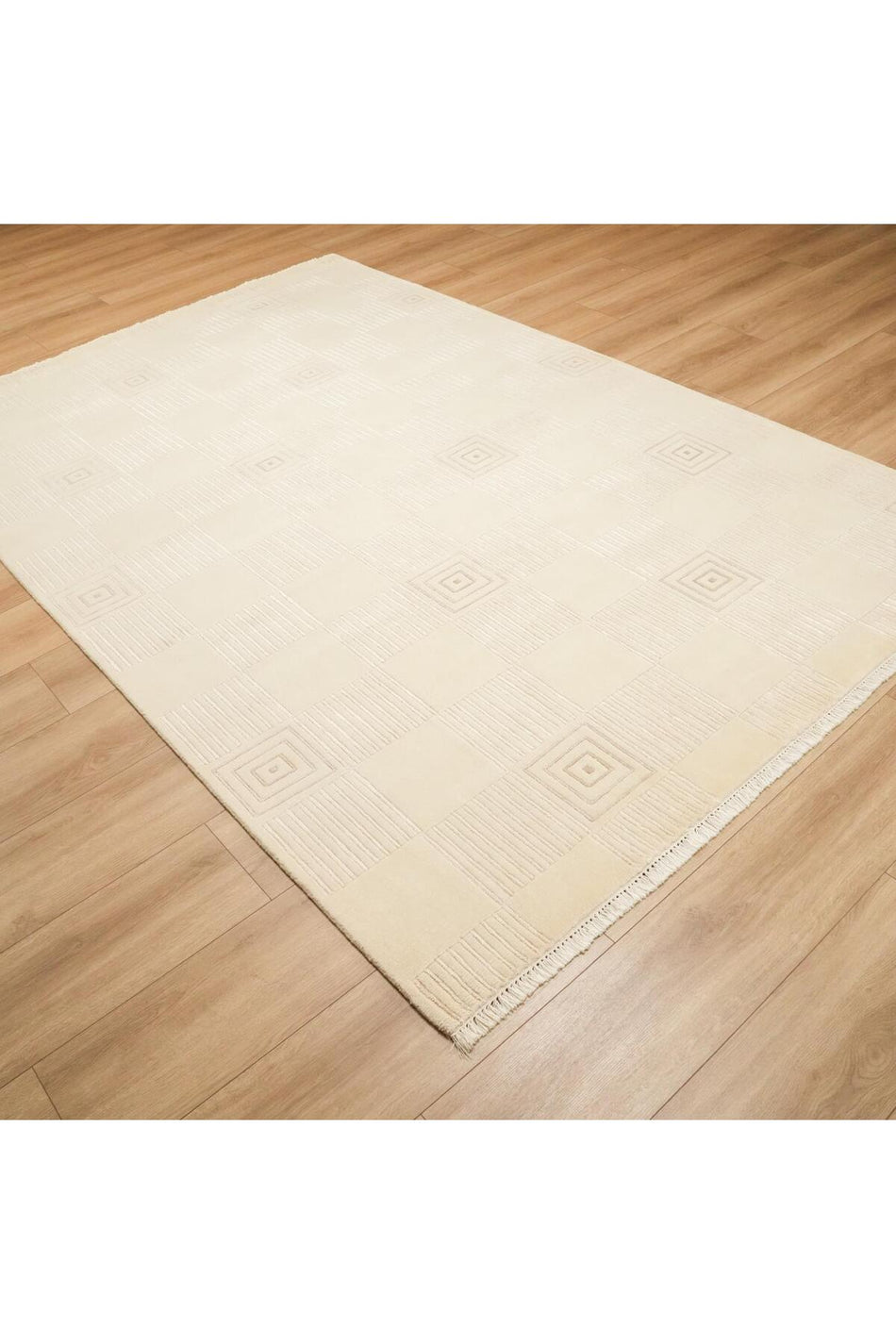 Halicizade Hand-Woven Geometric Pattern Cream Rug