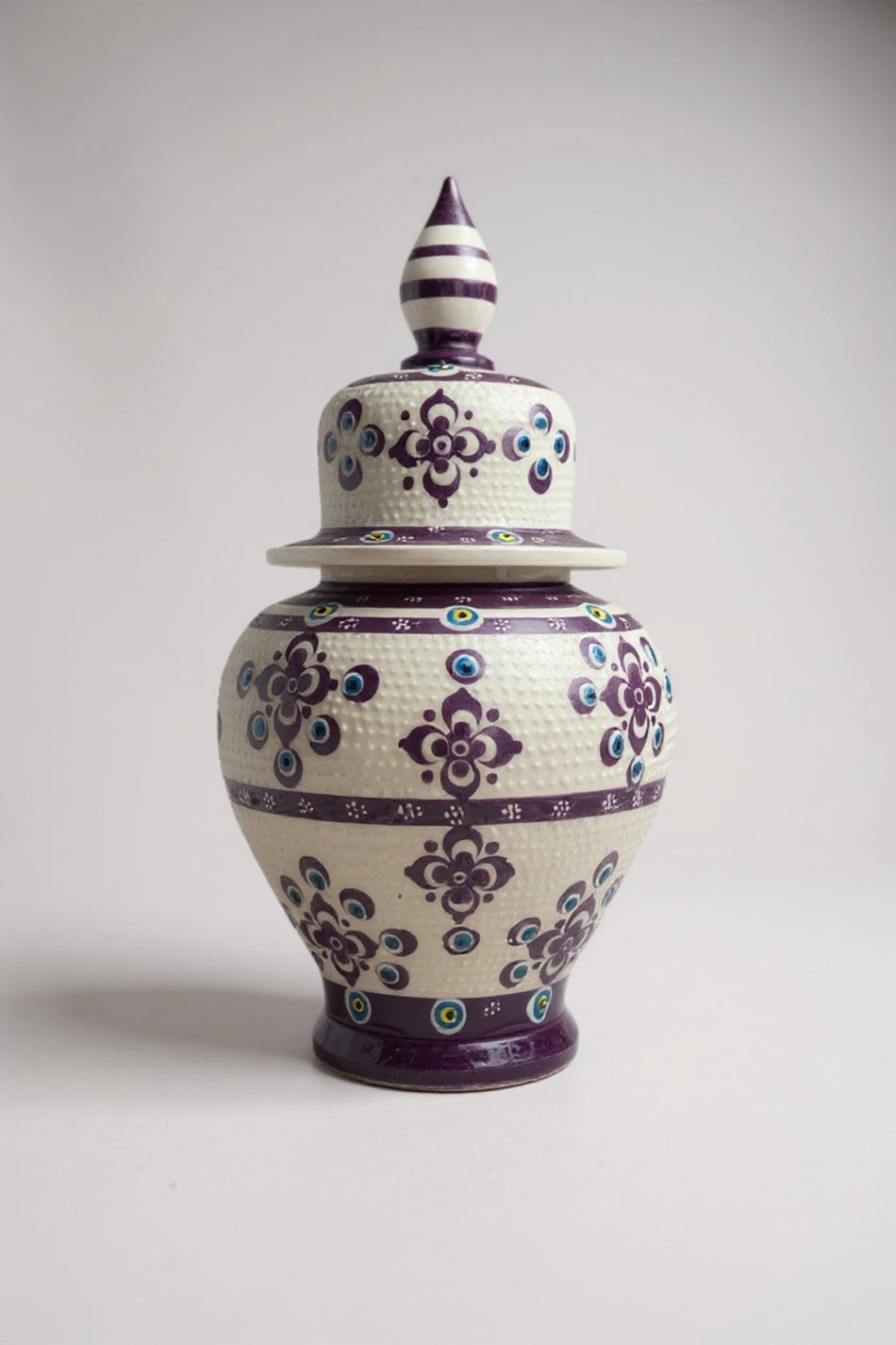 STORESZA Handmade Wheelwork 25cm Purple and White Cube Ceramic Vase - MALLTURK