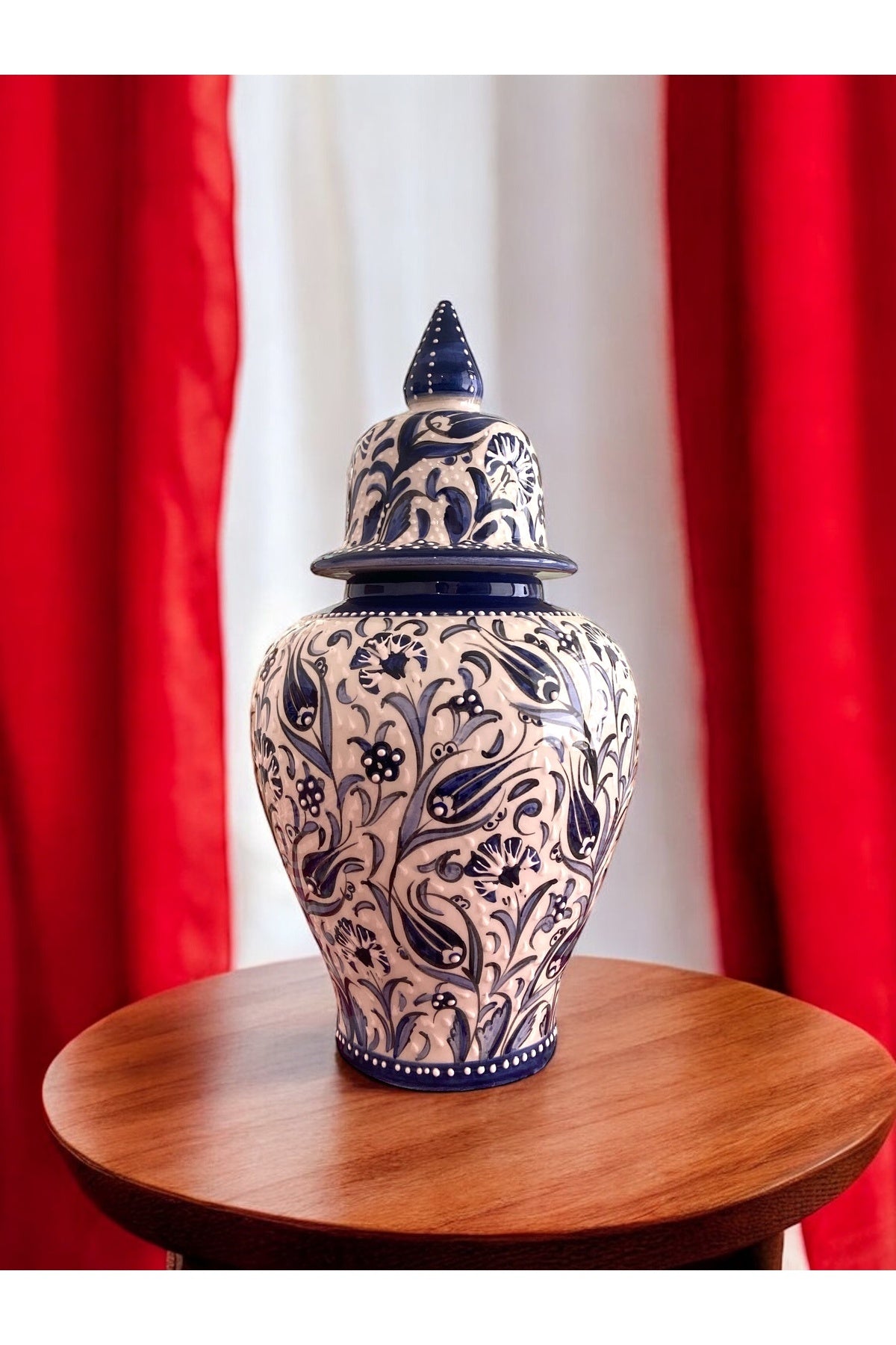STORESZA Handmade Kutahya Ceramic Tile Shah Jar Vase - 42cm Dark blue - MALLTURK