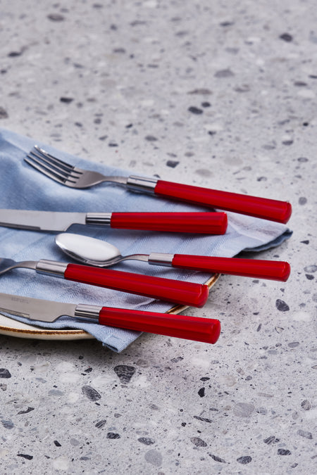 Karaca fluca 18 Piece 6 Place Setting kahvalti Fork kacik Knife Set kirmizi - MALLTURK