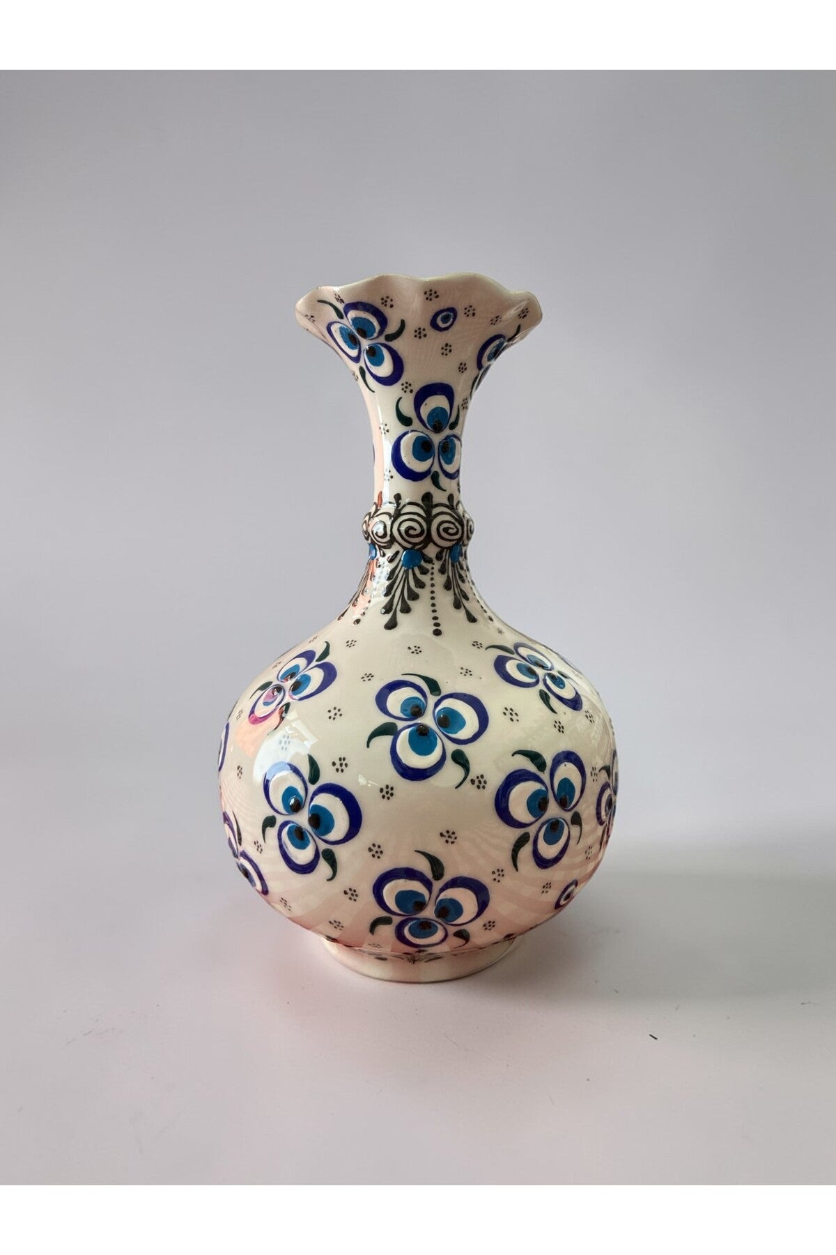 YOOS Handmade Evil Eye Embroidered Triple Lettuce White Ceramic Vase Set (30cm-20cm-15cm) - MALLTURK