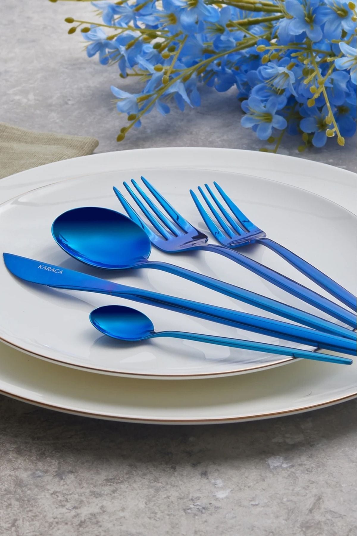 Karaca orion blue 30 Piece 6 Place Setting Flatware Set - MALLTURK