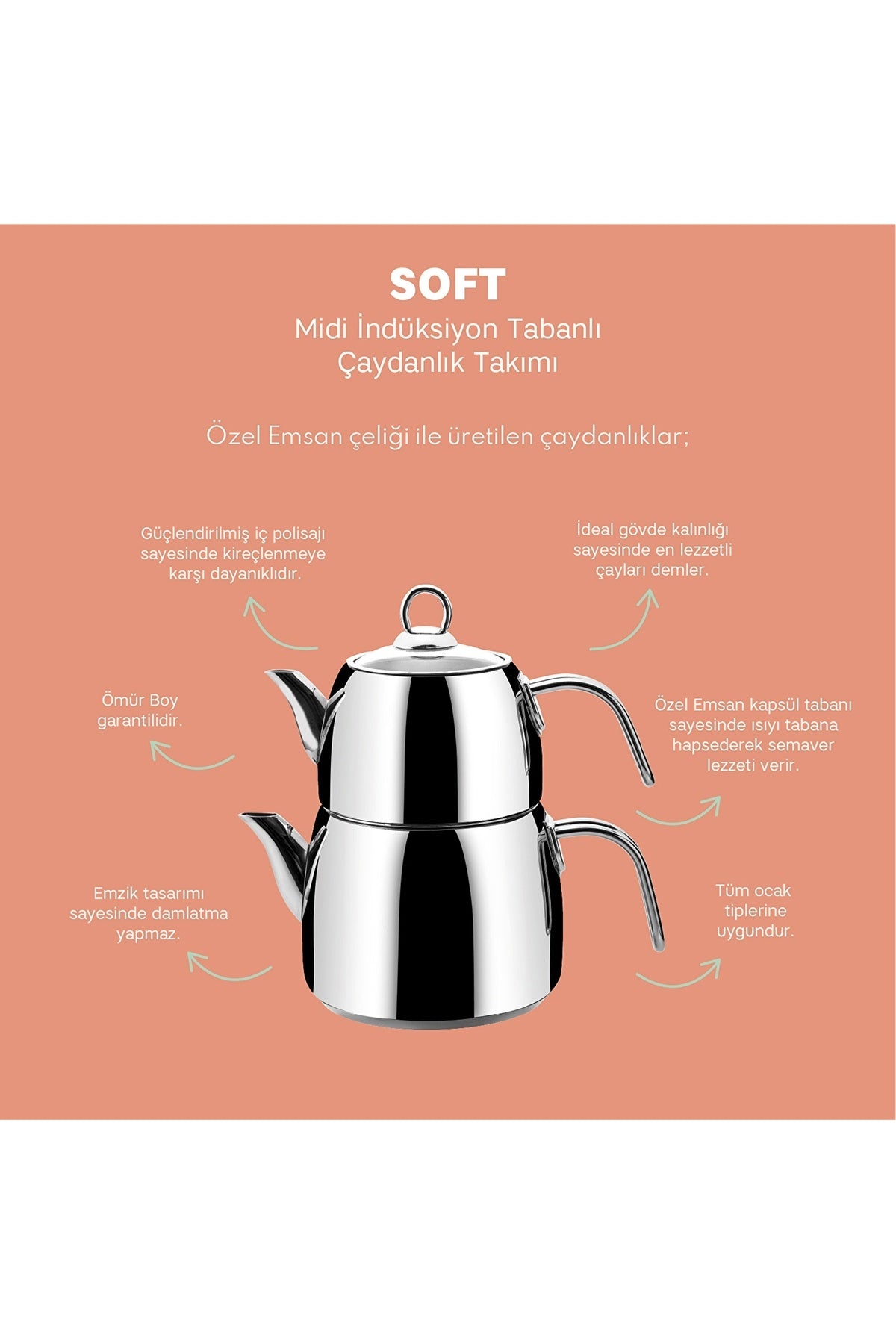 Emsan Soft Midi induction Base Teapot Set 1.0-1.8Lt - MALLTURK