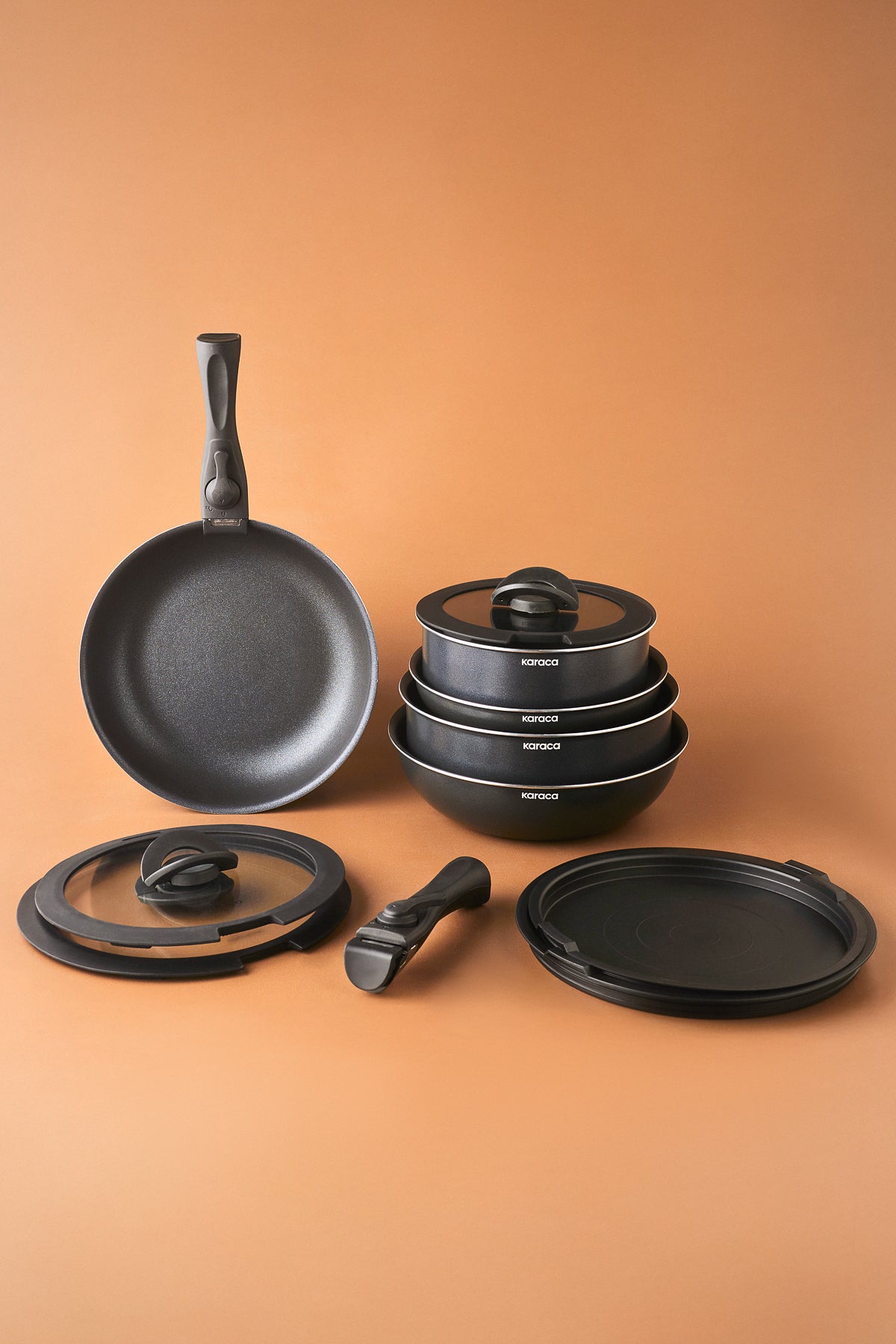 Karaca Biodiamond Easy Clip Cikarilabilir Sapli Induction Compatible 12 Piece Pot and Frying Pan Set - MALLTURK