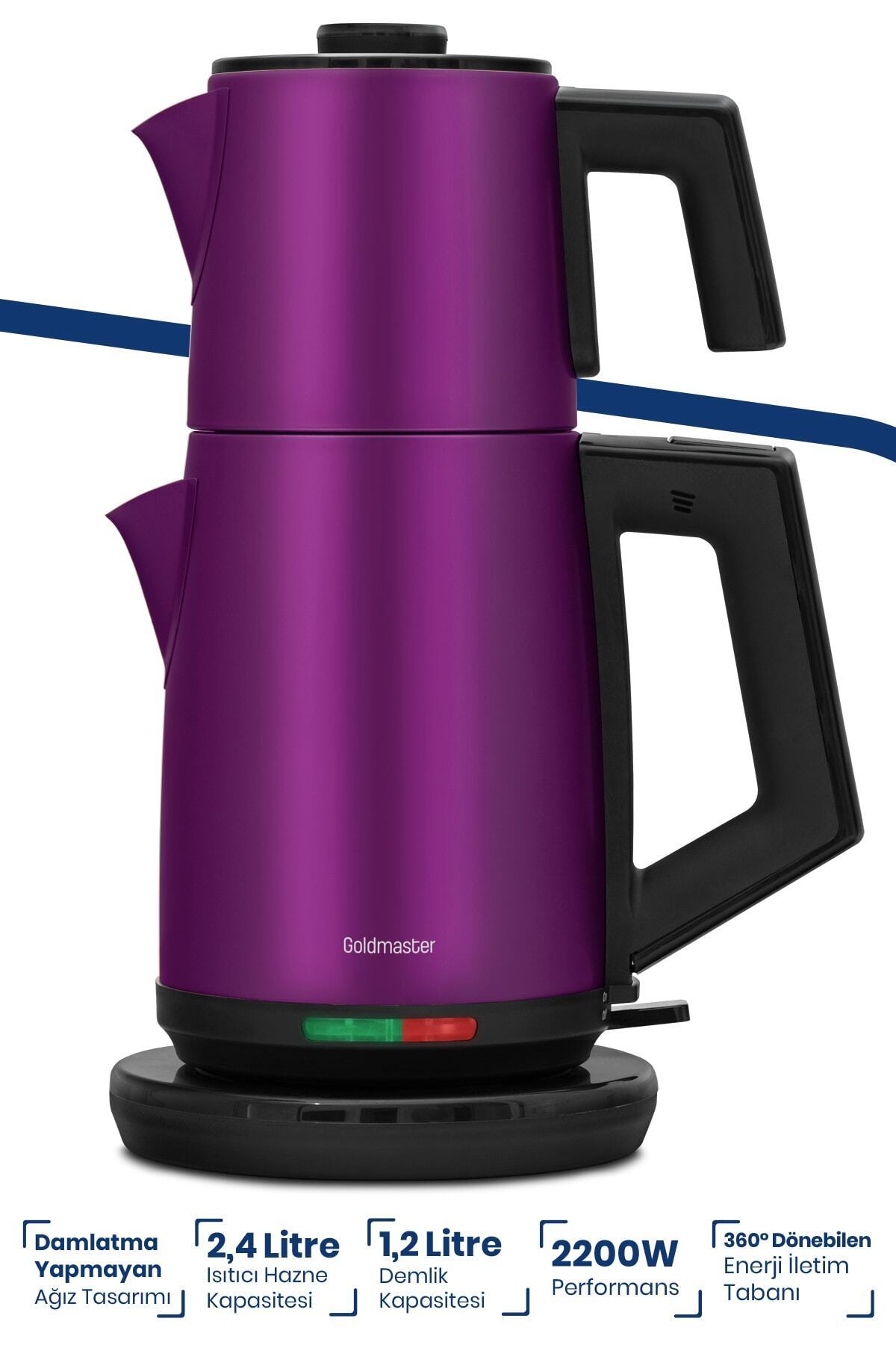 GoldMaster GM7344V Acacia Violet XL 2200 Watt Patented Drip-Free Design Stainless Steel Tea Maker and Water Kettle - MALLTURK