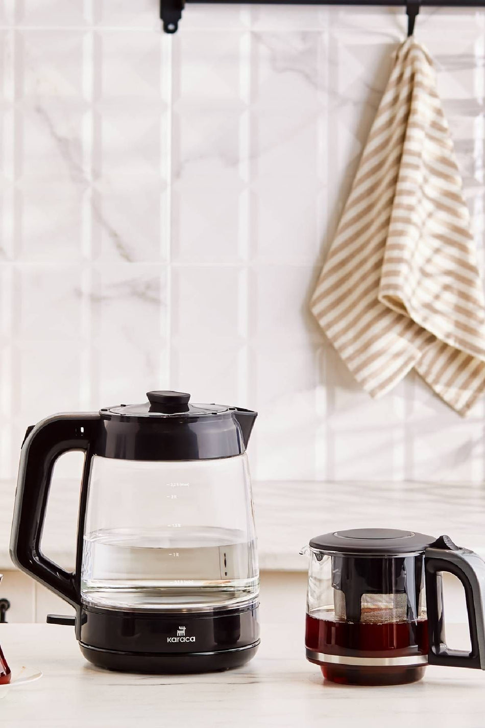 Karaca Glass Tea XL 2-in-1 Glass Water Kettle & Tea Maker Anthracite - MALLTURK