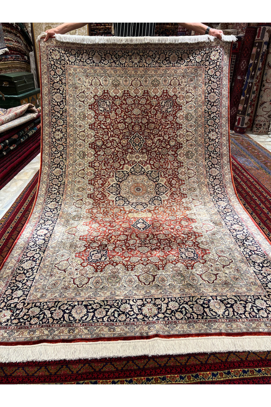 RD RAMAZAN DAG Hand Rug Art Hand-Woven Pure Silk Rug Collector Piece Size 250x150