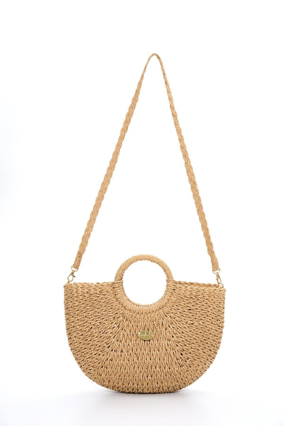 Hasema Signature Detail Camel Color Knitted Straw Bag 3220 - MALLTURK