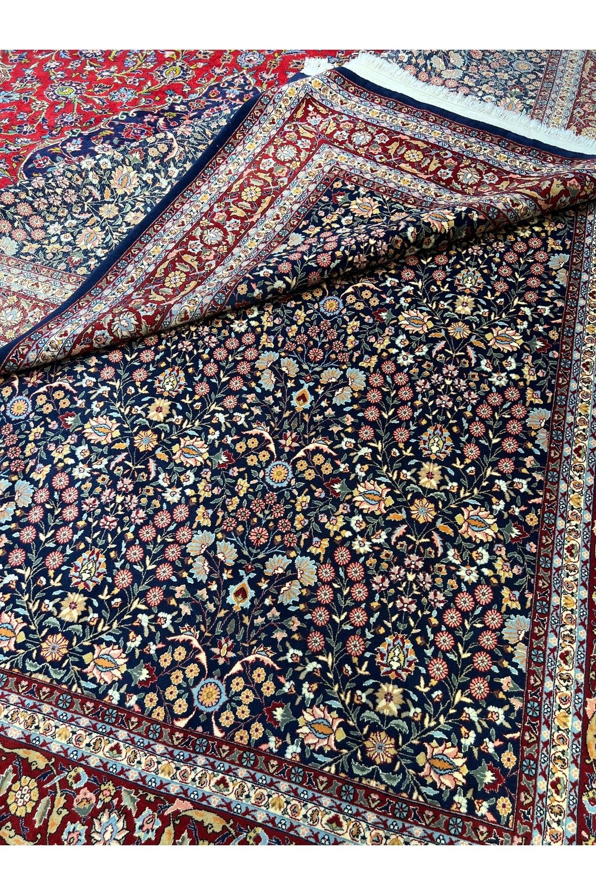 RD RAMAZAN DAG Hand Rug Art Hand-Woven Sumerbank Hereke Rug Signed Seven Mountains Flower Premium Quality Size 330x251 - MALLTURK