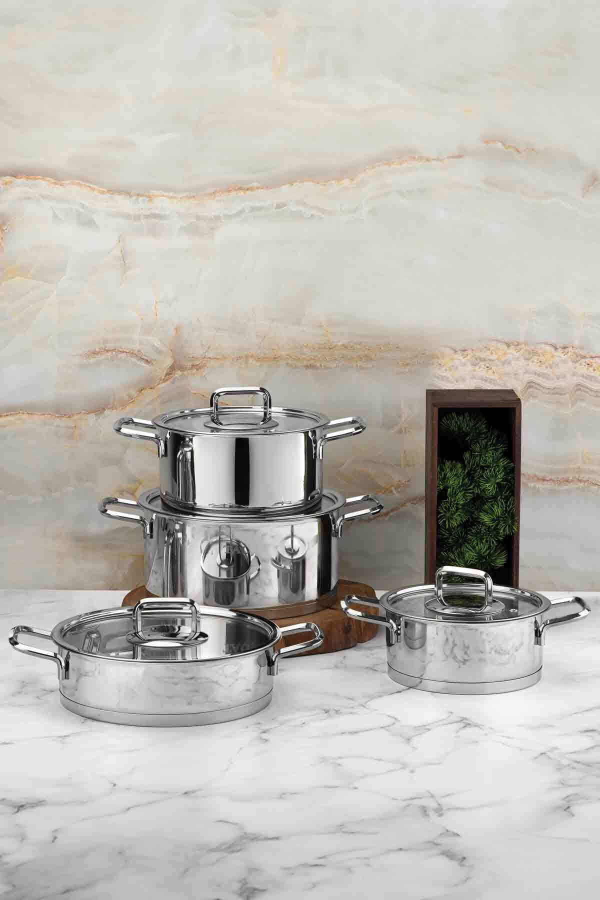 Tac Hera Induction Compatible 8 Piece Cookware Set Platin