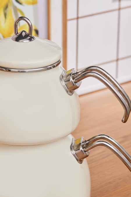 Karaca Loreto Enamel Midi Teapot Set, Cream - MALLTURK