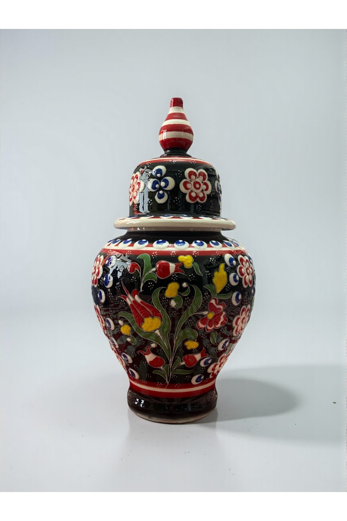 YOOS Handmade Wheelwork 25cm Kutahya Ceramic Shah Cube Ceramic Vase Black - MALLTURK