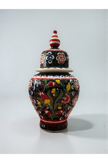 YOOS Handmade Wheelwork 25cm Kutahya Ceramic Shah Cube Ceramic Vase Black - MALLTURK