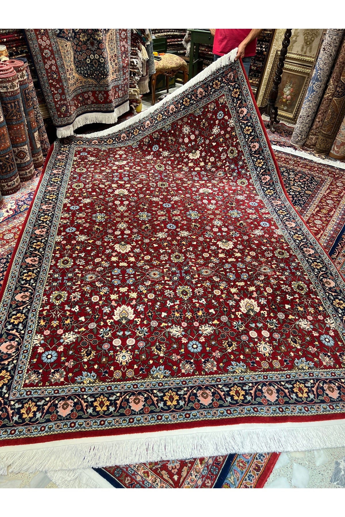 RD RAMAZAN DAG Hand Rug Art Hand-Woven Hereke Rug Signed Wildflower Design Size 305x201 - MALLTURK