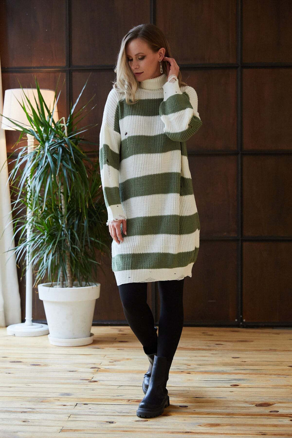 Striped Turtleneck Knitwear Tunic