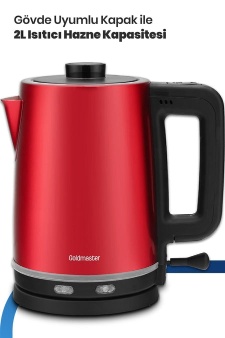 GoldMaster Chaidem XL 2200 Watt Stainless Steel Drip-Proof Tea Maker and Kettle, Red - MALLTURK