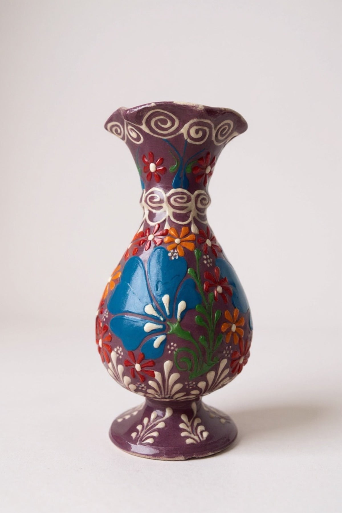 STORESZA Handmade 20cm Embossed and Lace Work Hyacinth Ceramic Vase Purple - MALLTURK