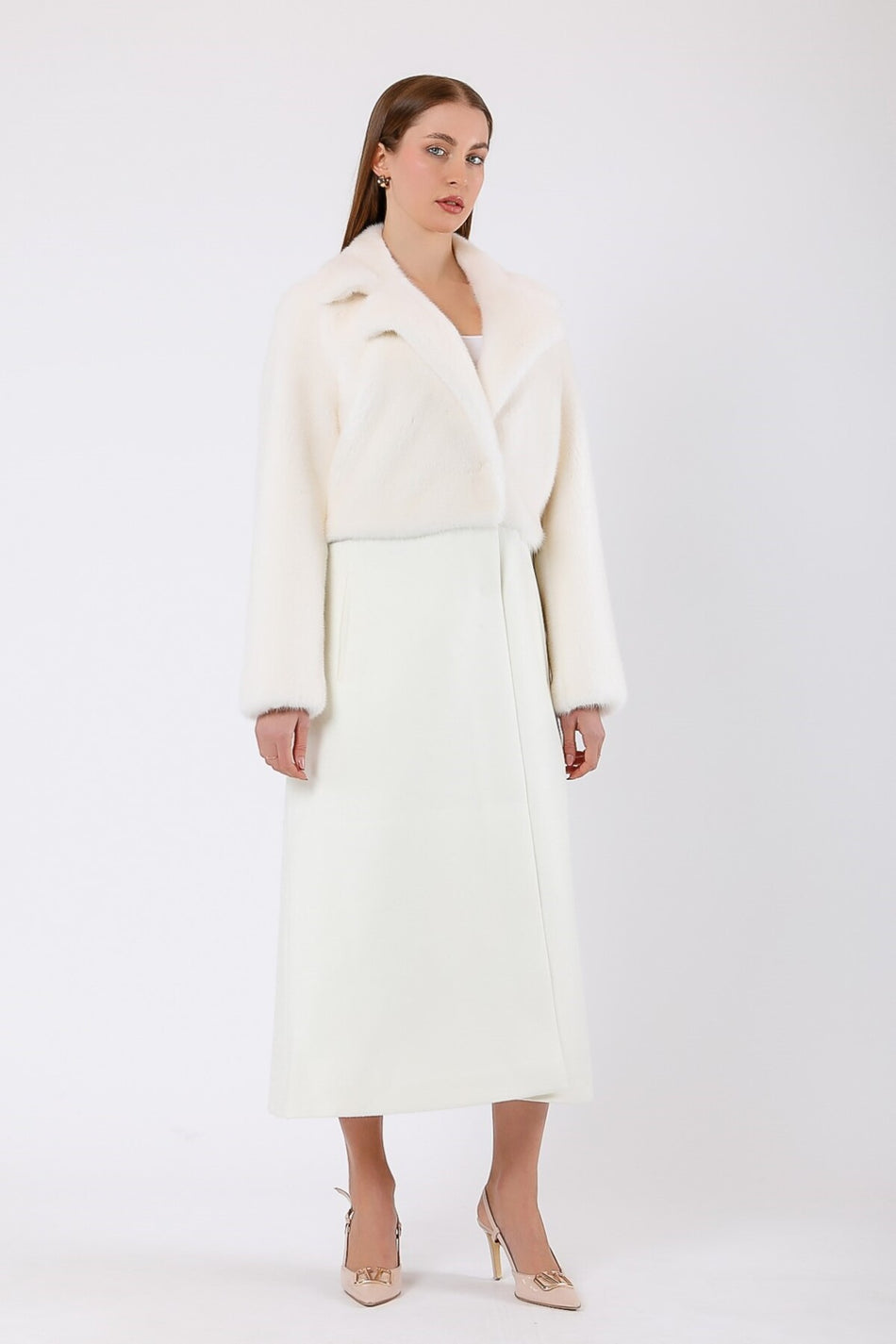 Leather Club White Mink Trimmed Cashmere Coat