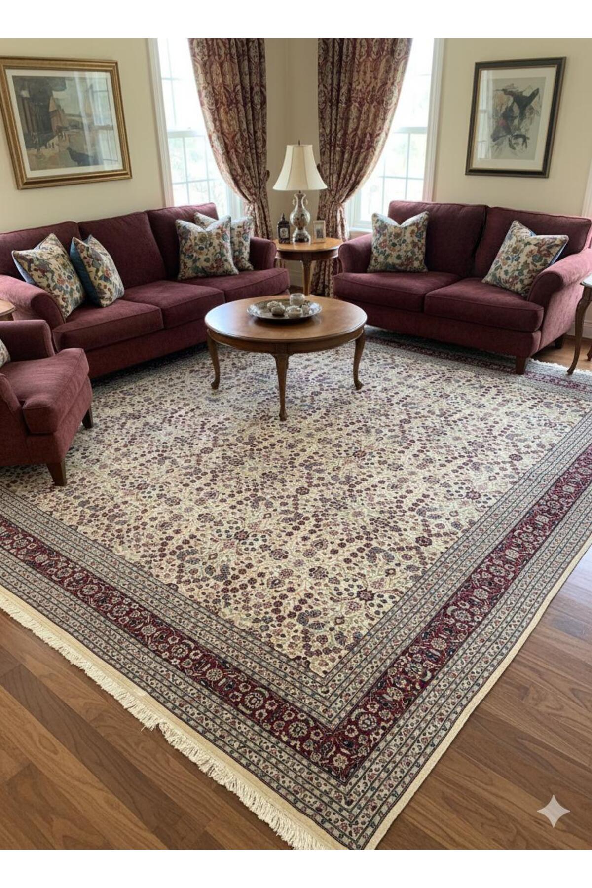 RD RAMAZAN DAG Hand Rug Art Hand-Woven Hereke Rug Seven Mountains Flower Premium Quality Size 397x295 - MALLTURK