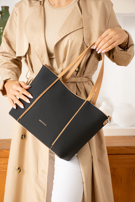 Just Polo Women's Hand and Shoulder Bag, New Season, Dimensions: Height: 24 cm, Width: 33 cm Black Tan - MALLTURK