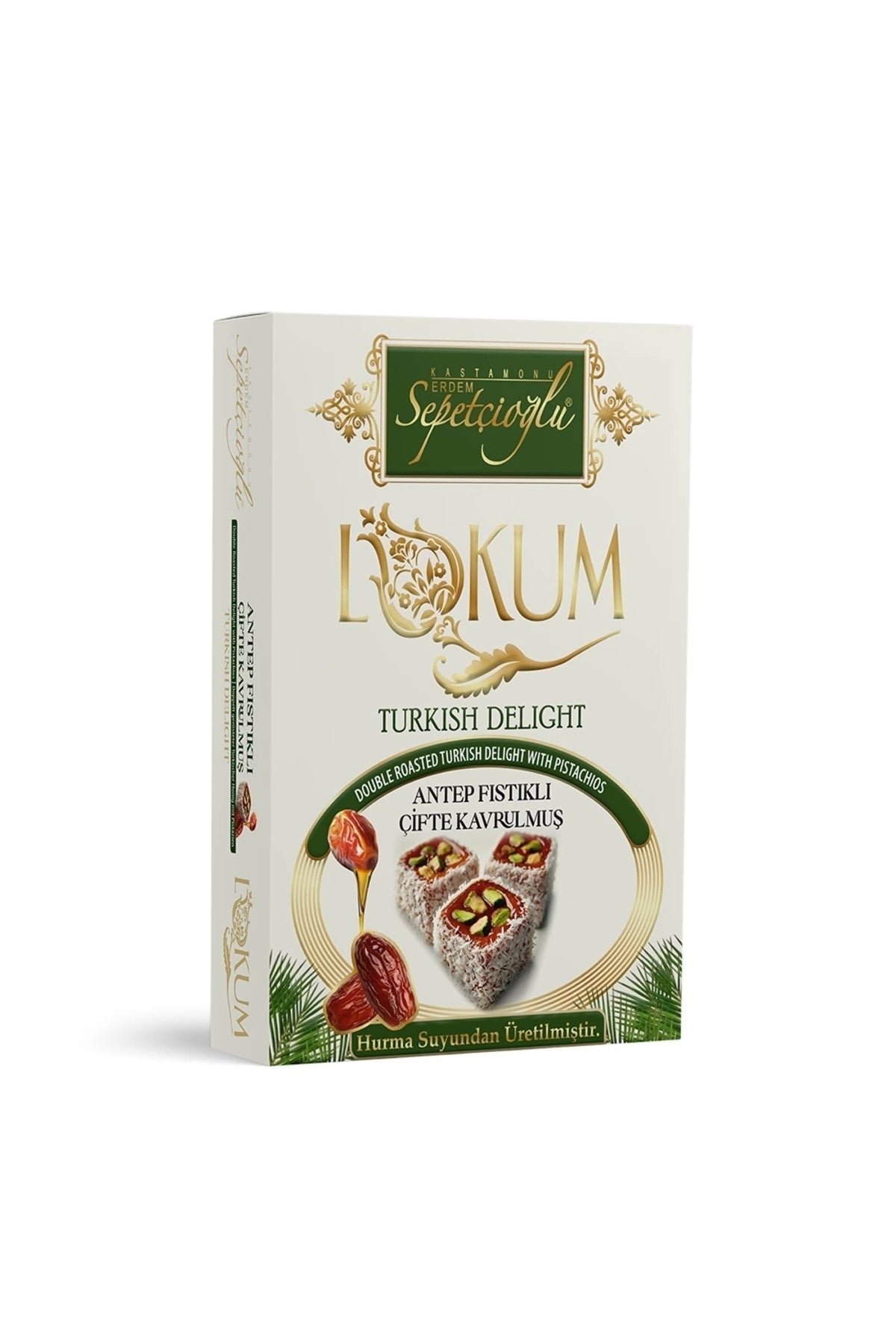 Erdem Sepetcioglu Pistachio Double Roasted Turkish Delight hurma sulu 240g - MALLTURK