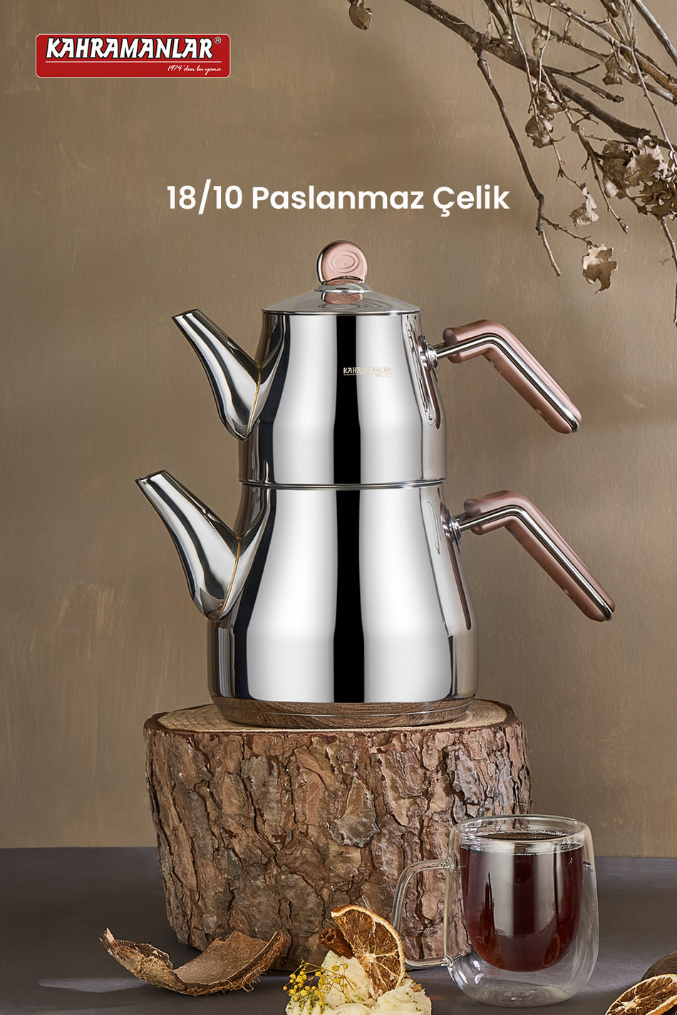 Kahramanlar Prism Teapot Set, Medium Size, 3.4 LT Beige - MALLTURK