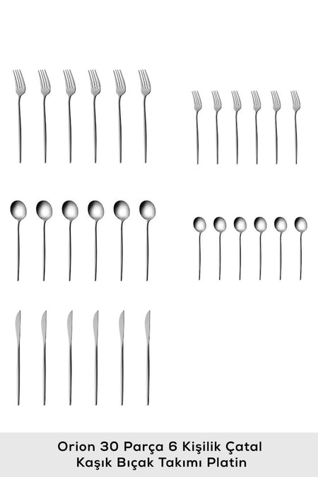 Karaca orion platin 30 Piece 6 Place Setting Flatware Set - MALLTURK
