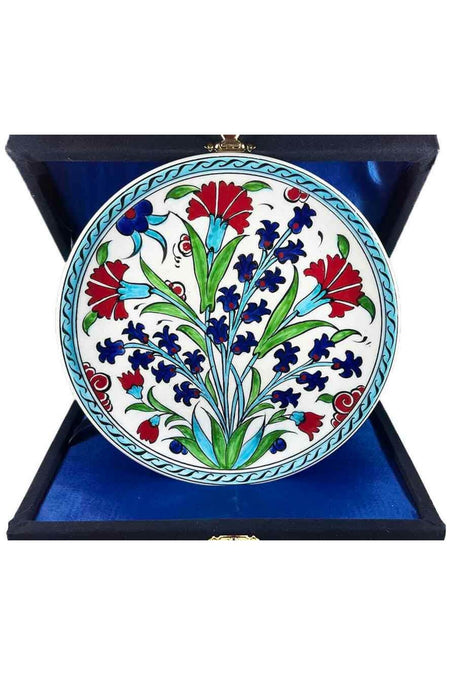Cini Evi Iznik Tile Plate Carnation Garden 18 cm - MALLTURK