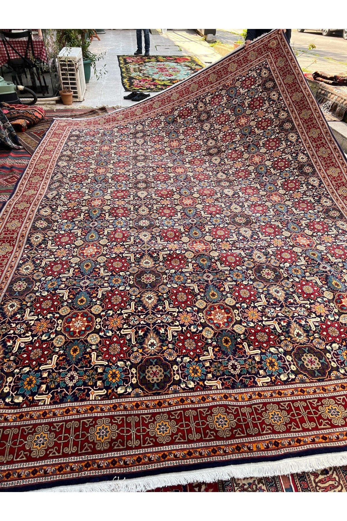 RD RAMAZAN DAG Hand Rug Art Hand-Woven Sumerbank Hereke Rug Premium Quality Kafkas Design Navy Color Size 417x300 - MALLTURK