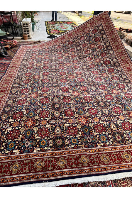 RD RAMAZAN DAG Hand Rug Art Hand-Woven Sumerbank Hereke Rug Premium Quality Kafkas Design Navy Color Size 417x300 - MALLTURK