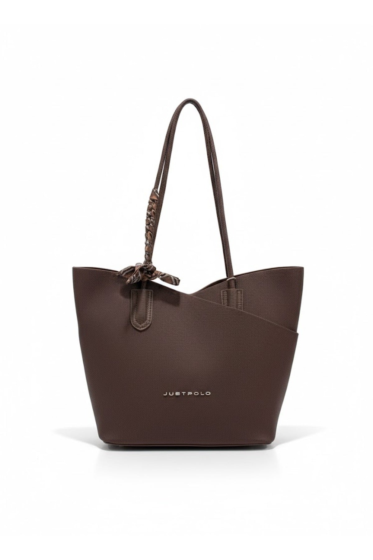 Just Polo Women's Handbag and Clutch Set - Stylish Everyday Bag with Shawl Detail Brown Large Size - MALLTURK