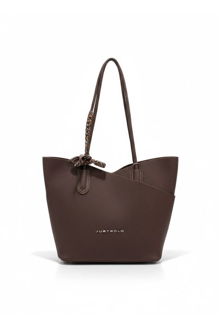 Just Polo Women's Handbag and Clutch Set - Stylish Everyday Bag with Shawl Detail Brown Large Size - MALLTURK