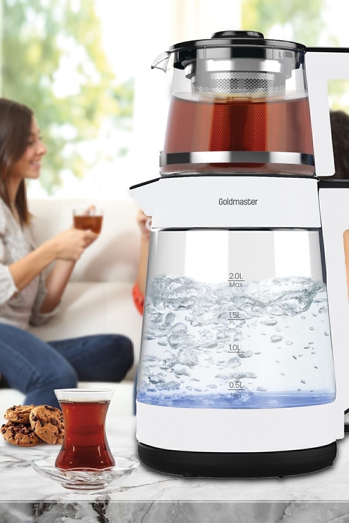 GoldMaster cinar White Large Capacity German Schott Glass Tea Maker with Teapot and LED Light Water Kettle - MALLTURK