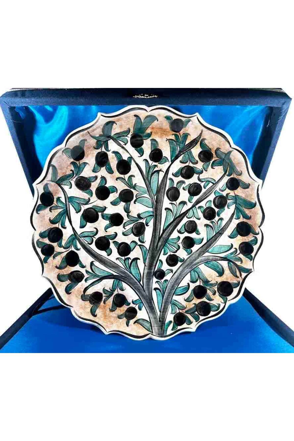 Cini Evi Olive Branch Patterned Iznik Tile Plate - MALLTURK