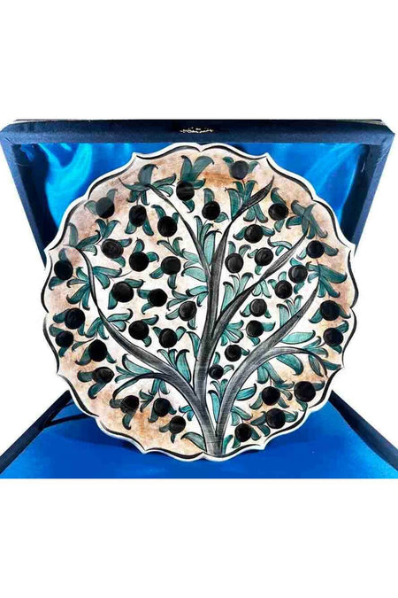 Cini Evi Olive Branch Patterned Iznik Tile Plate - MALLTURK