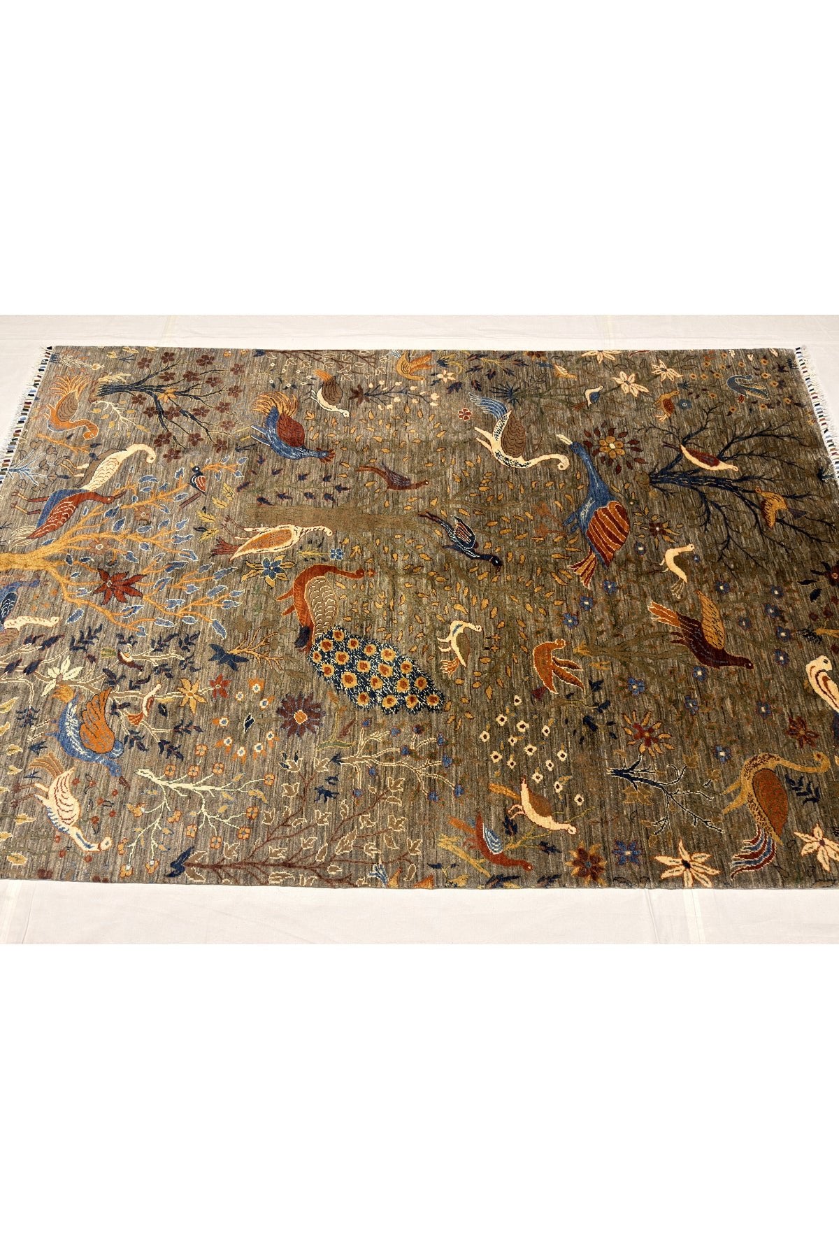 Afghan Rug Hand-Woven Kus Pattern 100% Wool Natural Dye Handicraft ile Elegant Design