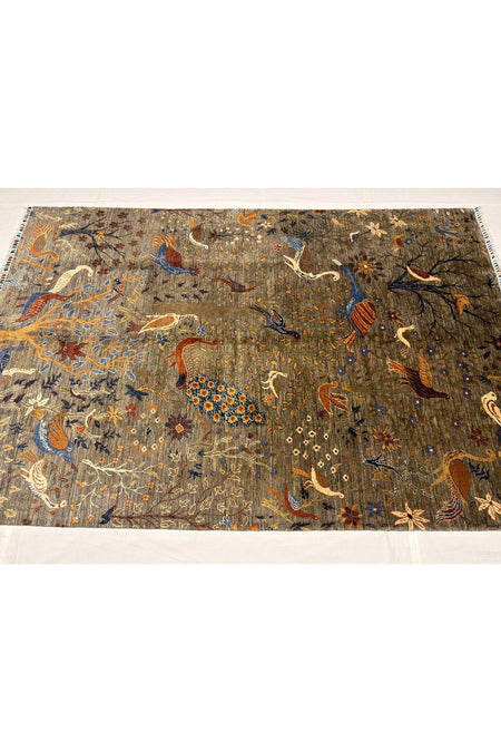 Afghan Rug Hand-Woven Kus Pattern 100% Wool Natural Dye Handicraft ile Elegant Design