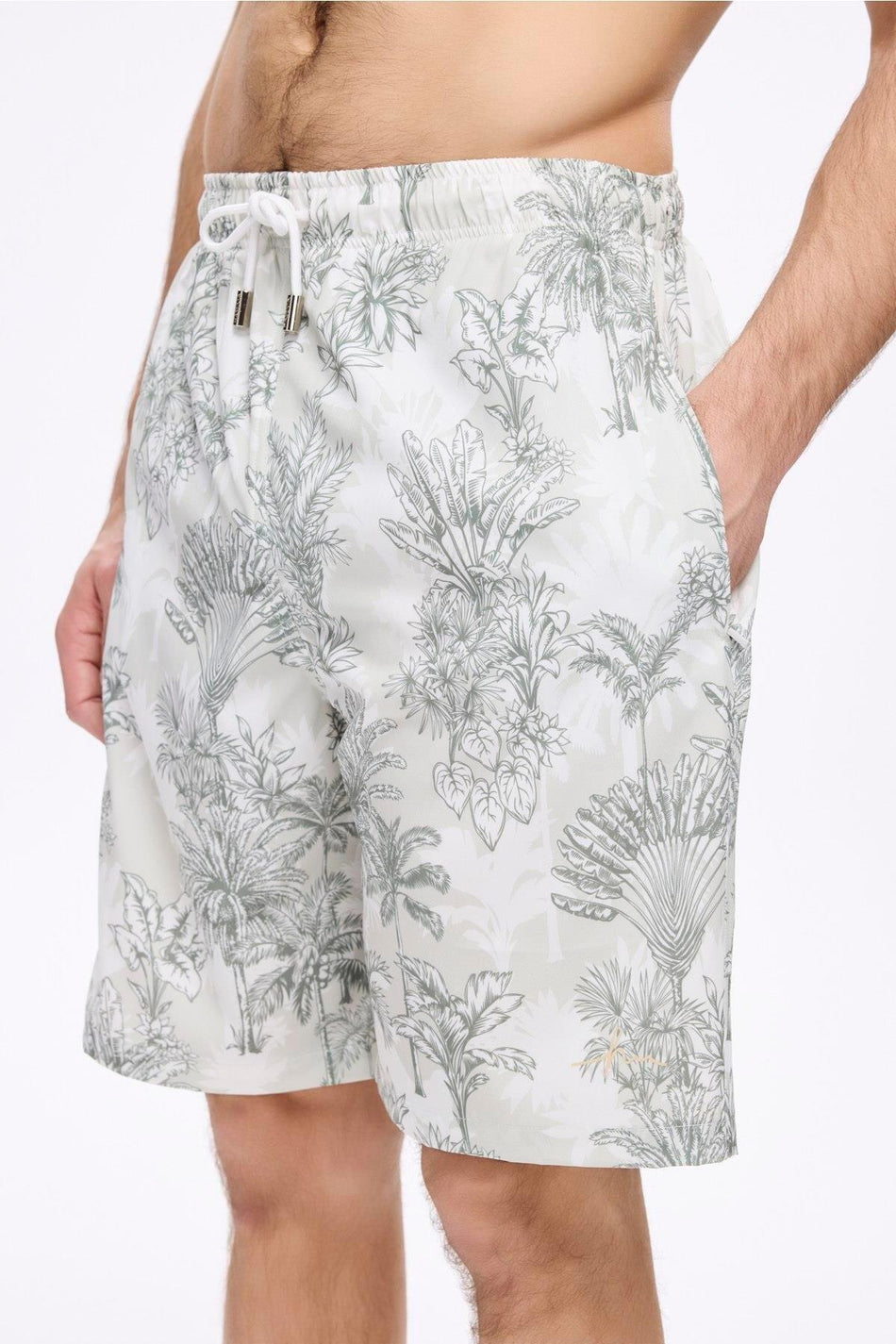 Hasema Palm Tree Patterned Khaki Men's Short Pool and Beach Shorts 5036