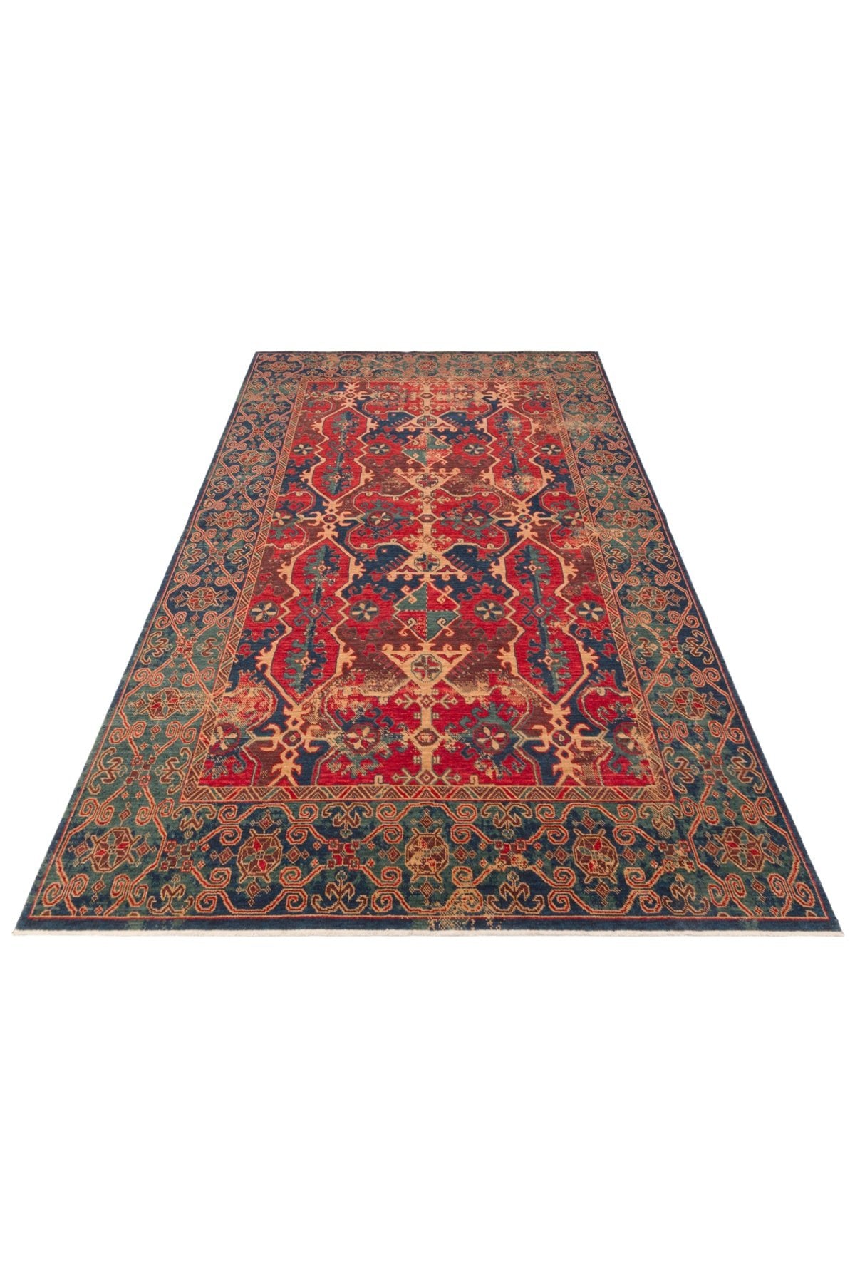 Nesem Rug Boutique Ekohali Kadim Kdm 01 Navy Red Anatolian Motifs Featuring New Zellanda Wool with Produced Handcrafted - MALLTURK