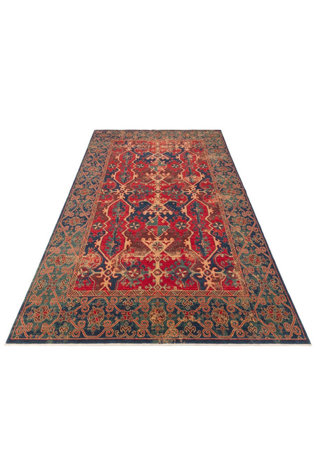 Nesem Rug Boutique Ekohali Kadim Kdm 01 Navy Red Anatolian Motifs Featuring New Zellanda Wool with Produced Handcrafted - MALLTURK
