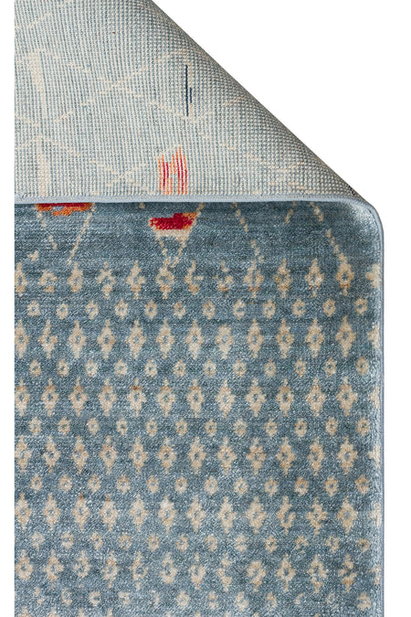 Vog Hali Efsun Handmade Blue Ethnic Patterned Lyocell Special Loom Usak Design Fringed Living Room Carpet - MALLTURK