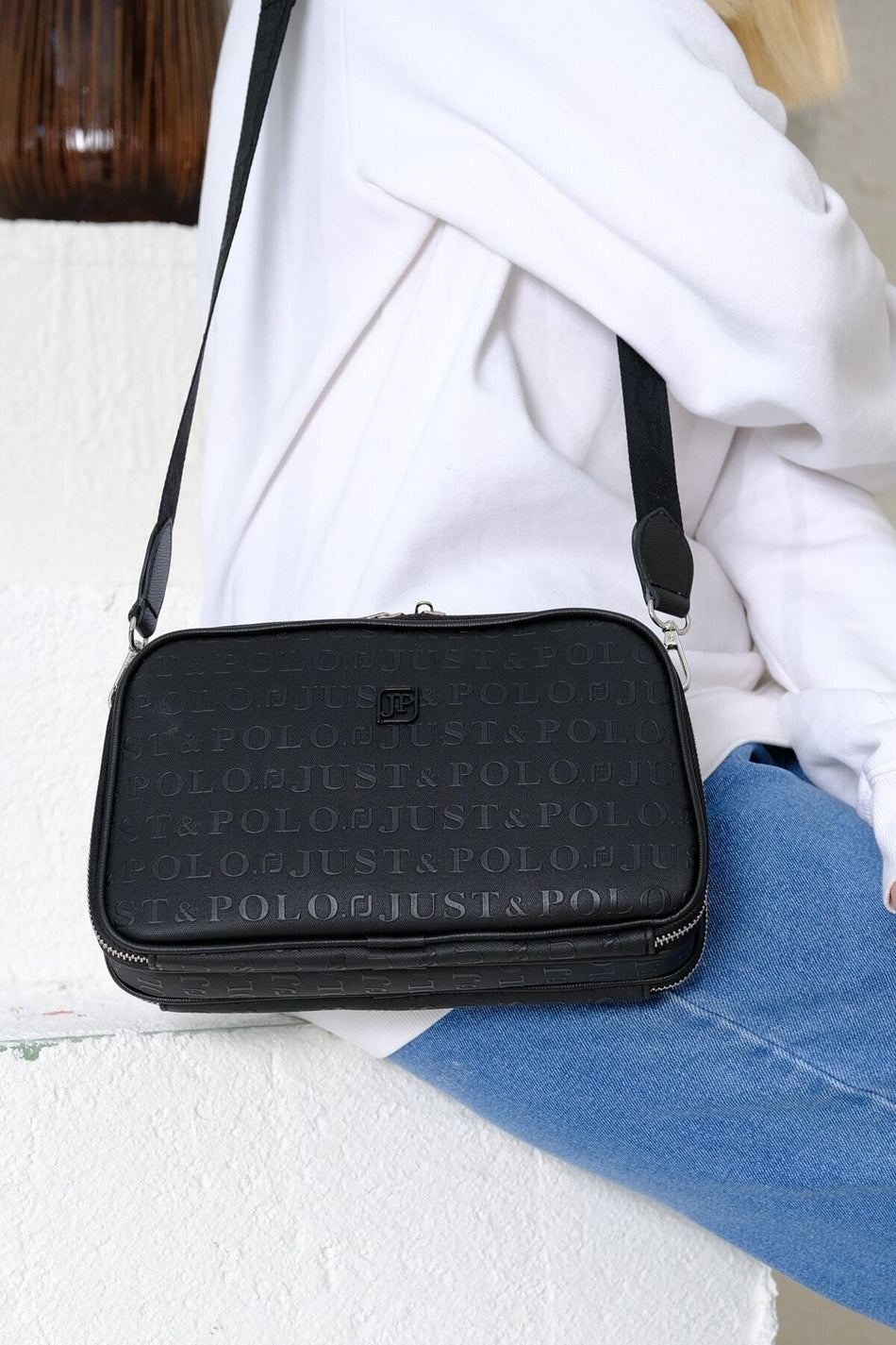 Just Polo Women's Black 3D Just & Polo Patterned Bag Vegan Shoulder and Handbag SIZE: 16x26 cm - MALLTURK