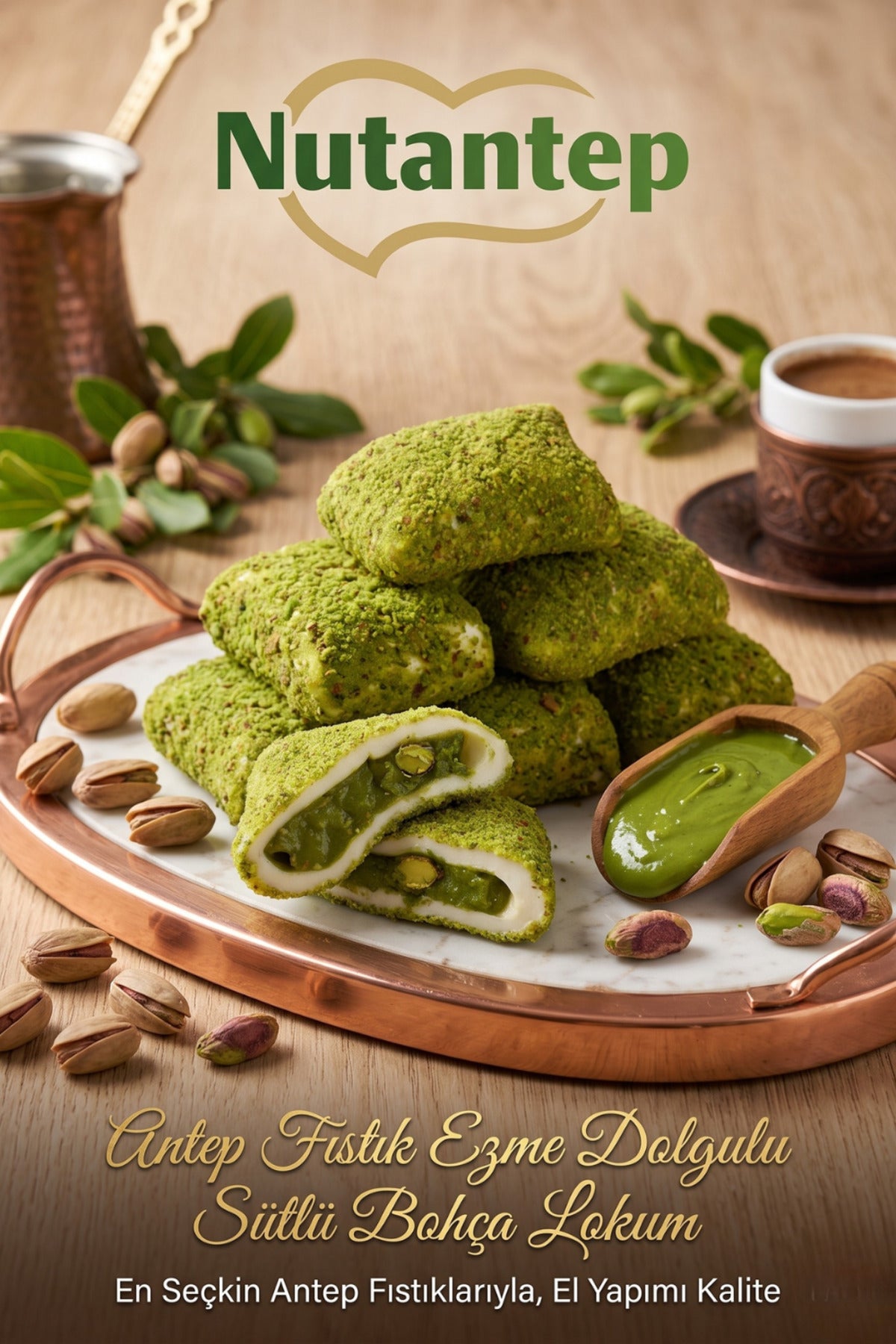 nutantep Pistachio fistik ezme Filled Milk bohca Turkish Delight 1 kg - MALLTURK